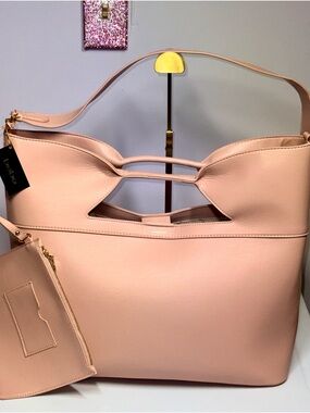 Bebe Pale Pink Cutout Top-Handle Tote with Zip Pouch